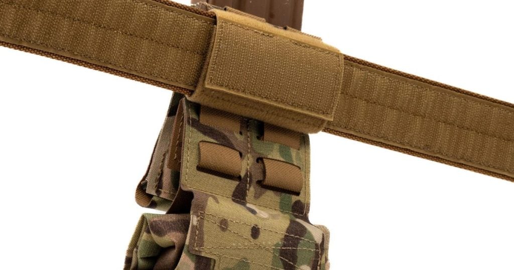Blue Alpha MOLLE Belt Adapter on a battle belt.